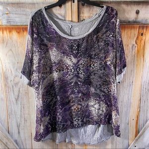 ⏳6/$24 A.N.A. Scoop Neck Top Oversized Chiffon Front T-Shirt Back 1X